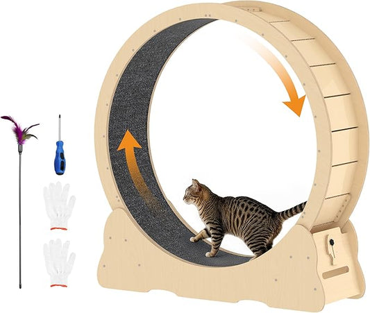 Cat Exercise Wheel Indoor, Quiet Medium Cat Treadmill with Detachable Carpeted Runway & Lock, 38.2” Exercise Running Wheel for Pet’s Health and Entertainment, (Natural, M)
