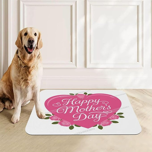 Pet Feeding Mat for Dogs Cats Happy Mother's Day Floral Gift for Mom Di Absorbent Dog Food Mat Non-Slip Waterproof Placemat Quick Dry Pet Supplies Bowl Mats