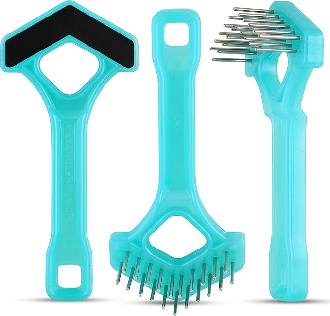 Mini-Rake V-Shaped with 1" Double-Row Rotating Teeth (Aqua-Blue/Black Top)