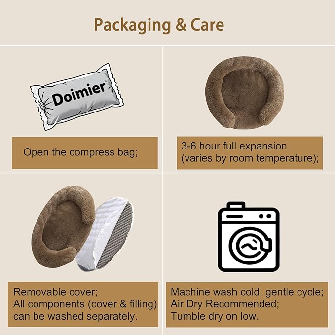 Calming Dog Bed for Small Medium Dogs, Anti-Anxiety Donut Washable Puppy Bed Orthopedic Cushion, Soft Fluffy Faux Fur Plush Warming Cozy Cat Bed, Fits up to 25 lbs Pets (Round, Coffee 23")