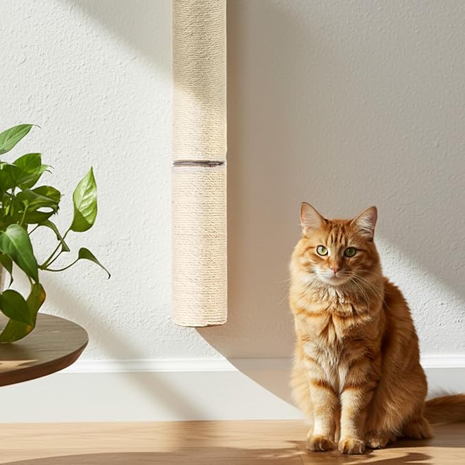 2 Pcs 30" Wall Mounted Cat Scratching Post for Large Cats, Wall Mounted Sisal Scratching Post, Furniture for Indoor Cats Climb Stretch Play, Tall and Sturdy Cat Climbing Pole