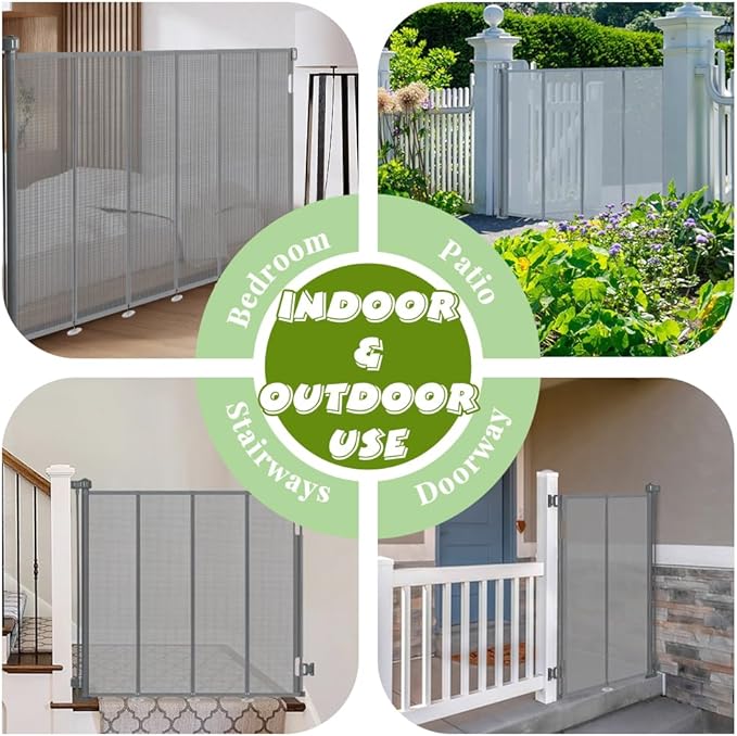47" Extra Tall Retractable Baby Gates, Extends to 71" Wide, ExtraTall Retractable Safety Gate with Reinforced Strips, Retractable Tall Dog Gates for Doorways Mesh Baby Pet Gates Indoor, Grey