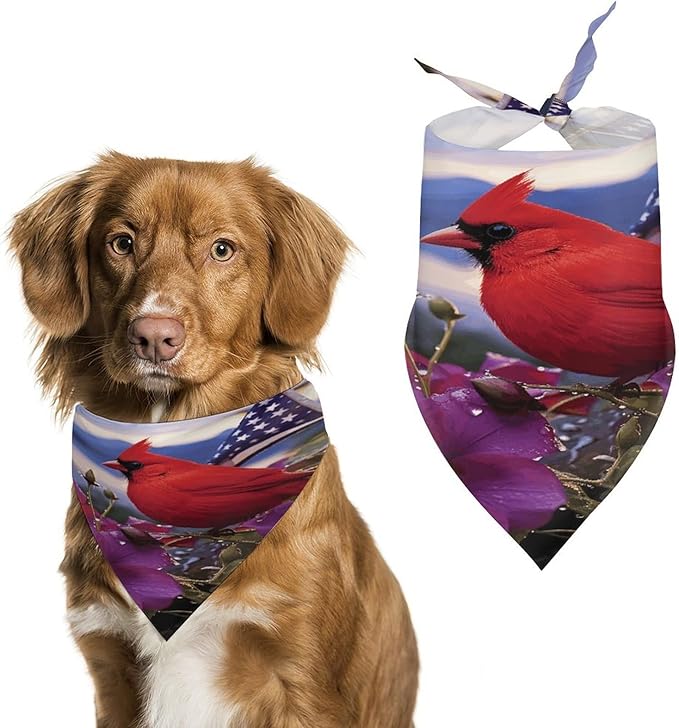 Dog Bandana Spring Pet Scarf Adjustable Triangle Purple Morning Glory Printing Dog Bib Washable Polyester Puppy Bandana for Small Medium Large Dogs Cat Birthday Party Supplies