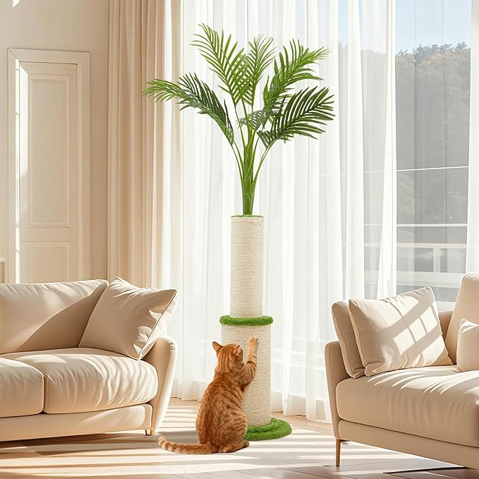70.9inch Tall Cat Scratching Post,Artificial Areca Palm Tree Cat Scratcher with Sisal Rope,Extra-Large Scratching Post for Indoor Large Adult Cats,Faux Tree for Home Decoration