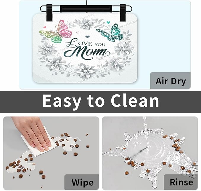 Absorbent Dog Water Cat Mat for Food Water Bowl Quick Dry Happy Mother's Day Floral Gift for Mom Dt Pet Feeding Mats No Stains Dog Food Mat Pet Accessories Supplies Cat Bowl Mats 24x16In