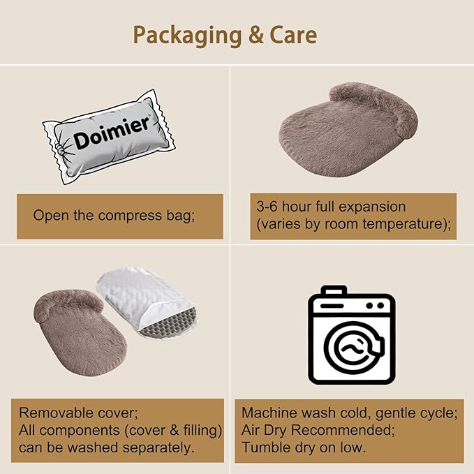 Calming Dog Beds for Medium Large Dogs, Orthopedic Cushion Plush Dogs Lounge Couch Sofa with Washable Removable Cover, Anti-Anxiety Soft Faux Fur Fits up to 40 lbs Pets (Oval, Brown 32"x24")