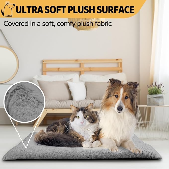 Dog Crate Pad 48 Inch, Washable Plush Kennel Mat for XXL Dogs, Anti-Slip Cushioned Pad for Wire and Metal Crates, Indoor, Travel and Training Use, Dark Grey