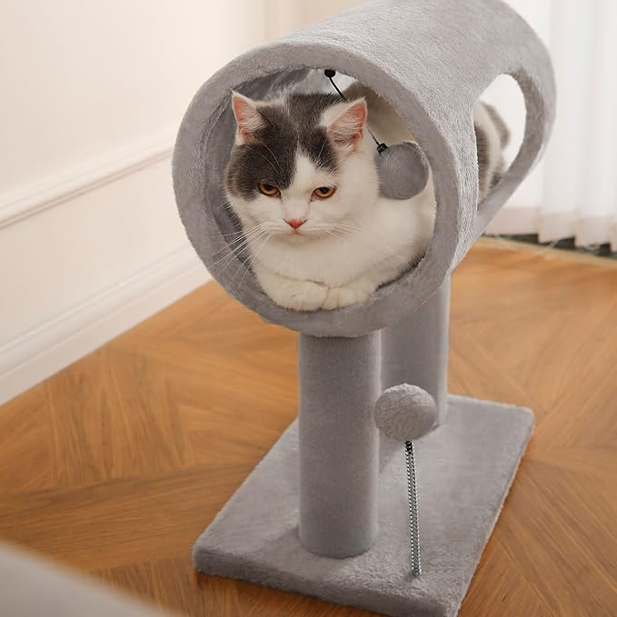 Cat Craft Scratching Post 20.5" Cat Tree with Tunnel Carpet Cat Tower Kitten Tree Cat Tree with Hanging Ball for Indoor Cat, Grey