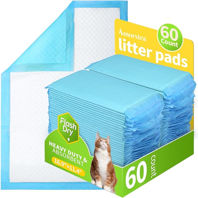 60 Count Cat Litter Pads for Tidy Cats Breeze System, Cat Pad Refills for Litter Box, Thickened Super Absorbent Pee Pad, Odor Control & Leak-Proof, Unscented 16.9" X 11.4"