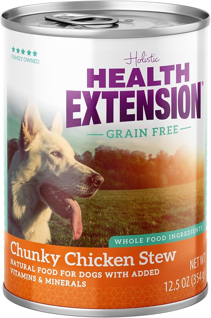 Health Extension Chunky Chicken Stew Grain-Free Wet Dog Food, 12.5 oz – Protein-Rich Recipe, Hydration Support, Ideal for All Breeds (Case of 12 Cans)