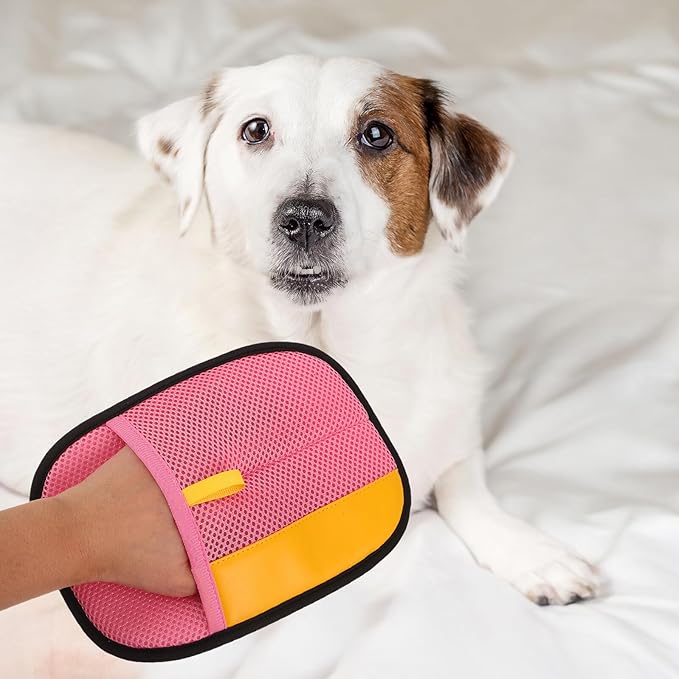3pcs Pet Grooming Gloves Double-Sided Static Hair Remover Mitts for Cats and Dogs Rose Pink Electrostatic Pet Hair Removal Gloves for Bathing and De-Shedding