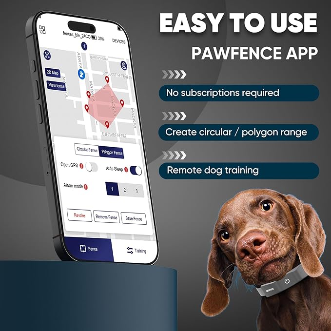 GPS Electric Dog Fence with Free App, Wireless Fence System with Training Collar, Adjustable of Dogs Portable for Outdoor Use, Rechargeable Waterproof Flexiable Collar, (Grey)