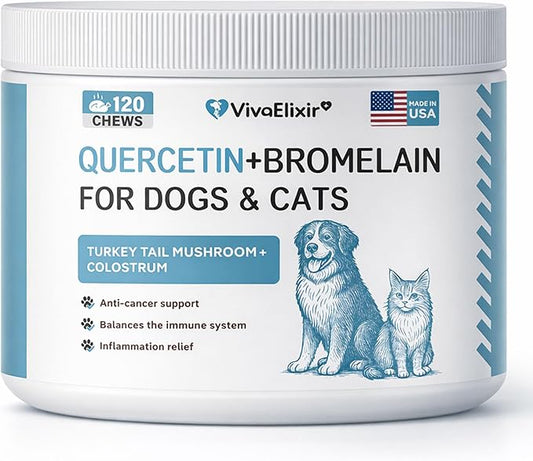 Relief Dog Allergy & Ear Infection — Quercetin for Dogs + Bromelain with Turkey Tail Mushroom & Probiotics — Allergy Medicine for Dogs, Itch, Skin, Hot Spot 120 Chews