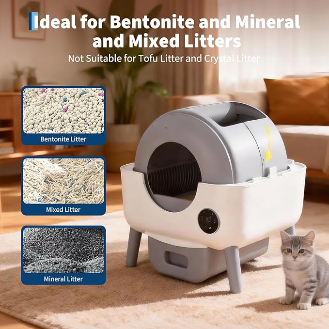 Automatic Self Cleaning Litter Box, Extra Large Automatic Cat Litter Box Self Cleaning Robot for Cats, Smart Safety Sensors-App Control-Low Noise, Washable Tray, 20 pcs Trash Bag