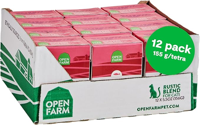 Open Farm Rustic Blend Wet Cat Food, Complete & Balanced Medley with Human-Grade Ingredients, Humanely-Raised Meat, Non-GMO Veggies & Bone Broth, Wild-Caught Salmon Recipe, 5.5oz Packs (Case of 12)