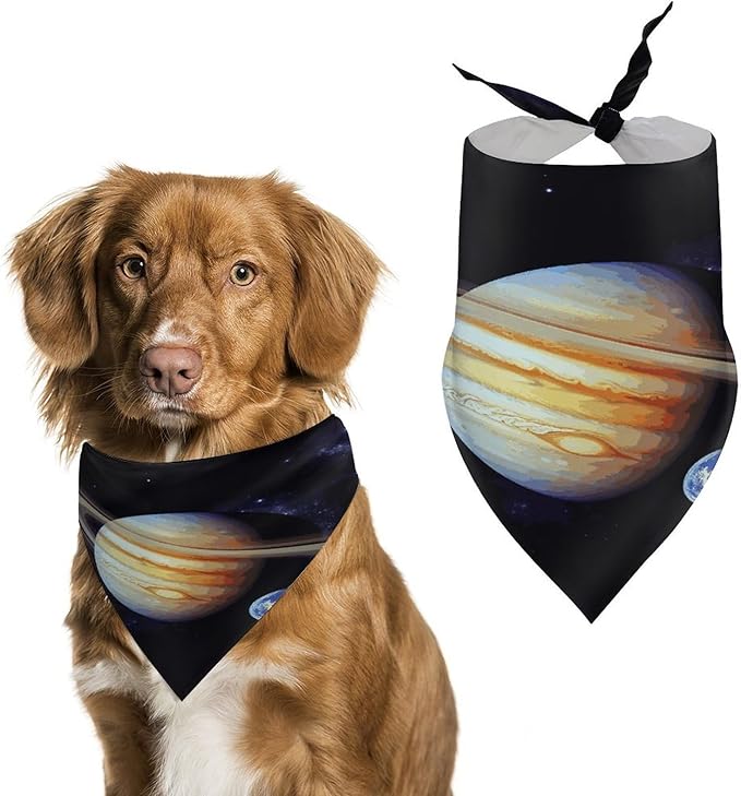 Dog Bandana Spring Pet Scarf Adjustable Triangle Planet Jupiter Printing Dog Bib Washable Polyester Puppy Bandana for Small Medium Large Dogs Cat Birthday Party Supplies
