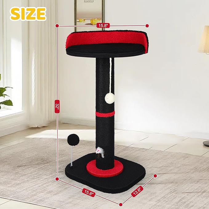 Tall Cat Scratching Post for Indoor Cats Adults, Cat Scratch Post with Sisal Rope Claw Scratcher, Solid Wood Cat Tower with Scratching Post and Cat Toys Mouse Hole, Goth Small Cat Tree (Gothic)