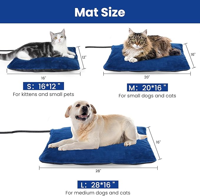 MARUNDA Outdoor Heated Cats Bed - 100% Waterproof Outdoor Heated Pet Bed with Double Built-in AutoThermostat - Heated Pet Bed for Outside Animals (20" x 16" (L), Blue)