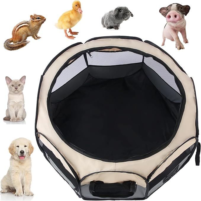 Pet Cat Playpen for Indoor Cats Enclosed,Puppy Small Dog Cat Tent Crates Cage,Portable Pet Dog Playpen,29x29x16,Grey/Beige,1Pack