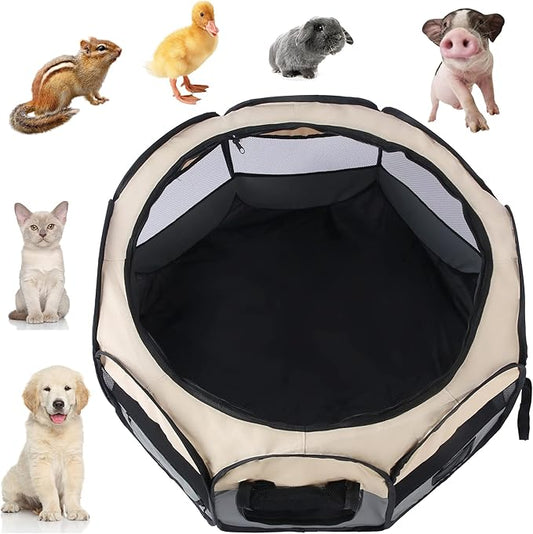 Pet Cat Playpen for Indoor Cats Enclosed,Puppy Small Dog Cat Tent Crates Cage,Portable Pet Dog Playpen,29x29x16,Grey/Beige,1Pack