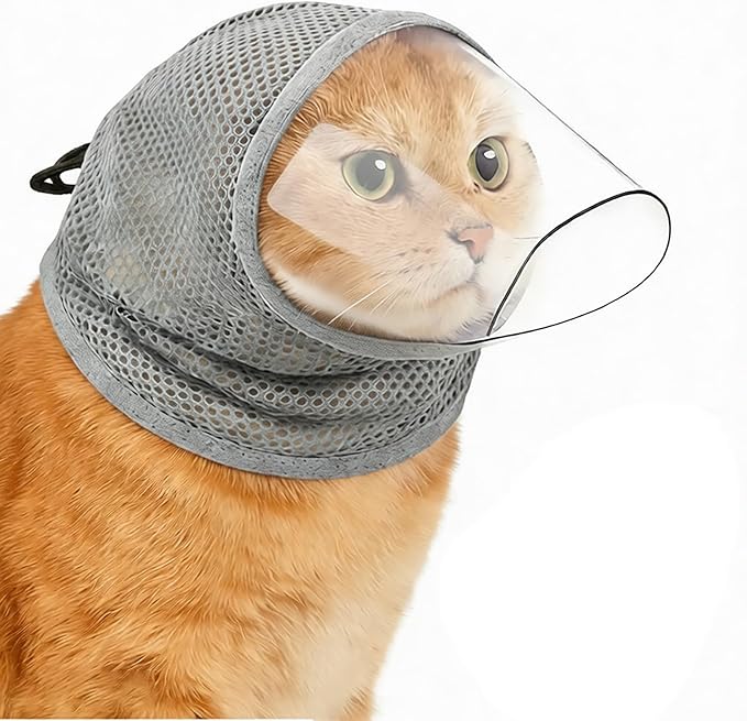 Cat Muzzle for Grooming, Breathable Mesh Muzzle for Cats That Bite to Prevent Biting, Cat Head Cover for Kitten Nail Trimming Bathing, M