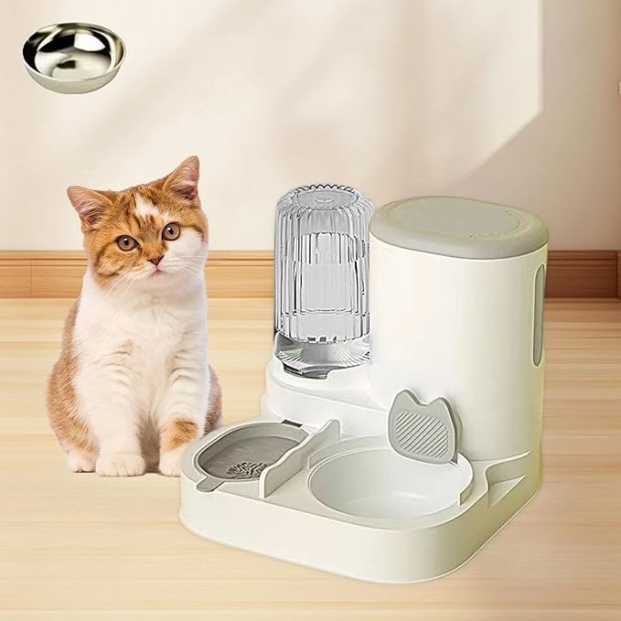 Automatic Dog Feeder and Water Dispenser Dog Bowl Household Portable Automatic Pet Feeder Food Feed for Small Dogs Kitten, Grey