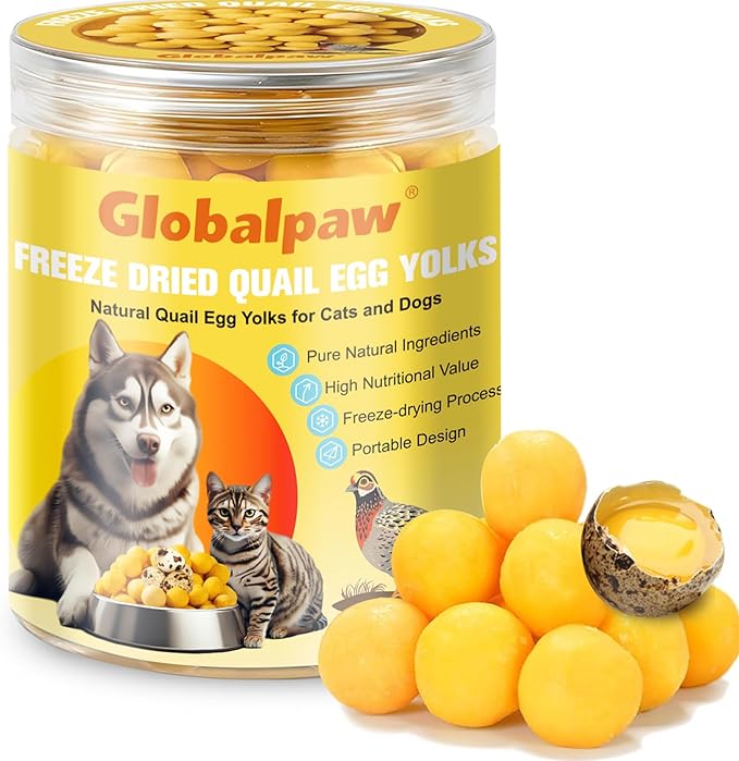 Premium Freeze-Dried Quail Egg Yolks - All-Natural Snack for Cats and Dogs, 100% Pure Quails Yolk Ingredients Pet Treats, Supports Growth with Protein & Iron, Crispy, Nutrient-Dense (S, Apple)