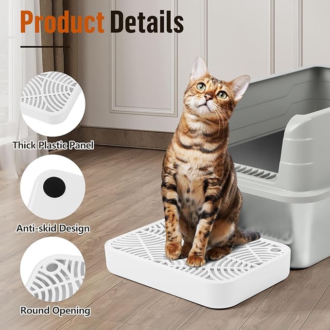 Cat Litter Box Ramp, Litter Box Step Mat with Filter Function for Self-Cleaning Cat Litter Box, Easy to Clean, Cats Pedal Step Stool Ideal for Kitten & Elderly Cats (White)