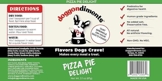 Pizza Pie Delight Dog Food Topper, Fun People Food Flavors, Powder, Small & Large Breeds, Made in USA