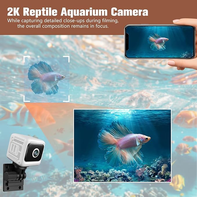 2K Indoor Security Camera, Window Home Camera, Reptile Aquarium Pet Monitor, Wireless Battery Powered, Night Vision, Motion Detection, 2.4G WiFi 6, App Control, White