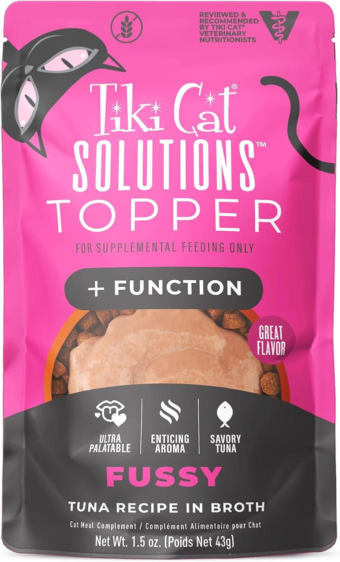 Tiki Cat Solutions Topper, Fussy, Tuna Recipe in Broth, 1.5 oz. Pouch (12 Count)