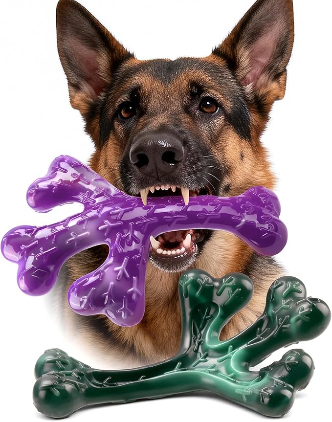 2 Pack Dog Chew Toys for Aggressive Chewers: Indestructible Tough Dog Toys for Large Dogs, Durable Nylon Chew Toys to Keep Dogs Busy, Beef Flavor, Dog Toys for Medium/Large Breed (20-90Lbs)