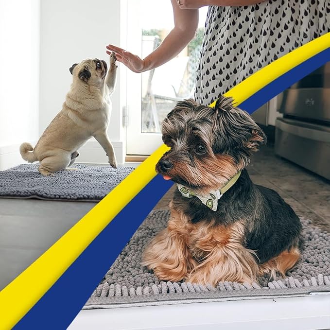 Muddy Mat® 4-Piece Grey Medium 30"X19" AS-SEEN-ON-TV Highly Absorbent Microfiber Door Mat, Bath Mat and Pet Rug, Non Slip Thick Washable, Soft Chenille for Kitchen Bathroom Bedroom Indoor and Outdoor