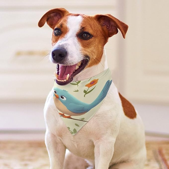 Dog Bandana Spring Pet Scarf Adjustable Triangle Cute Bird Printing Dog Bib Washable Polyester Puppy Bandana for Small Medium Large Dogs Cat Birthday Party Supplies