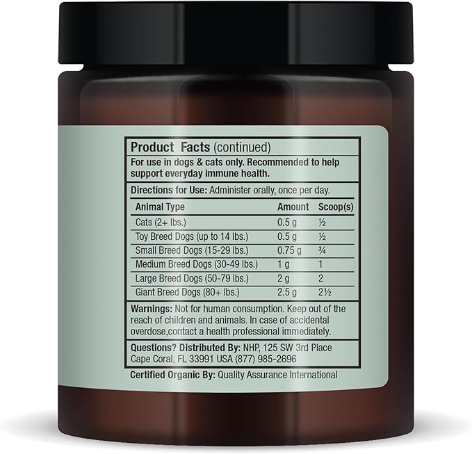 Dr. Mercola Bark & Whiskers Organic Fermented Mushroom Blend - Cat & Dog Supplement - Supports Digestive & Immune Health - Free from Additives, Filler & Gluten - 2.11 oz. (60 Scoops)