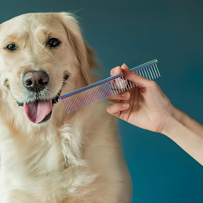 BESPORTBLE 2pcs Stainless Steel Pet Grooming Comb with Fine Teeth for Shedding and Detangling, Metal Hair Brush for Cats and Dogs, Suitable for Home Grooming and Professional Use