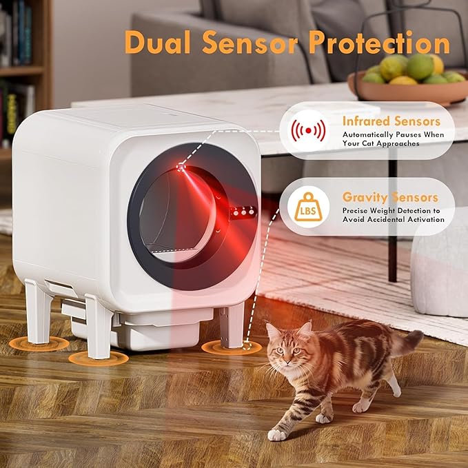 Automatic Cat Litter Box, Self Cleaning Litter Box with App Control, 75l Large Cat Litter Boxs for Multi-Cat Homes, Infrared & Weight Sensors, Odor Eliminator, Easy Cleaning, 20 Trash Bags, Black