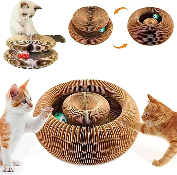 Kitlty Kurliz Cat Toy,Magic Organ Cat Toy,Magic Organ Cat Scratcher Board,Foldable Recyclable Cat Accordion Toy for Indoor Cat Playing,Interactive Scratch Pad with Toy Ball (1pc)