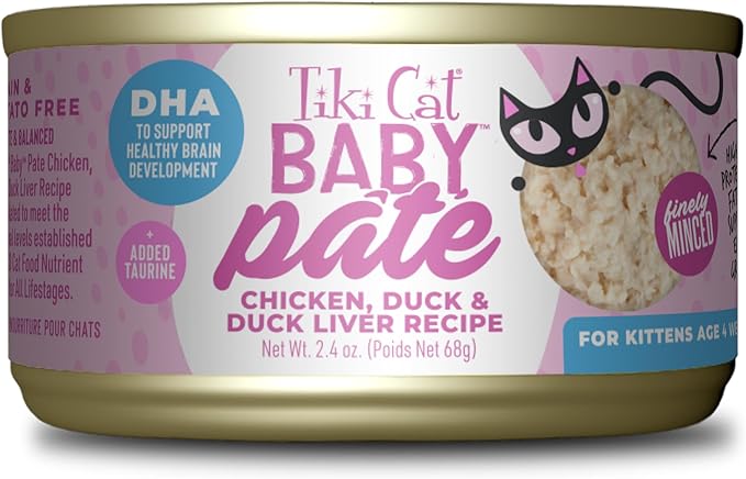 Tiki Cat Baby Pate, Wet Cat Food, Chicken, Duck & Duck Liver, 2.4 oz. Can (12 Count)