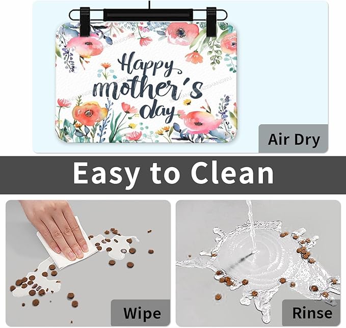 Dog Food Mats for Floors Absorbent Pet Cat Food Mat Happy Mother's Day Floral Gift Mom Ee Non Slip Dogs Bowl Mats for Water Dog Placemats Feeding Mat Pet Supplies 18X12In