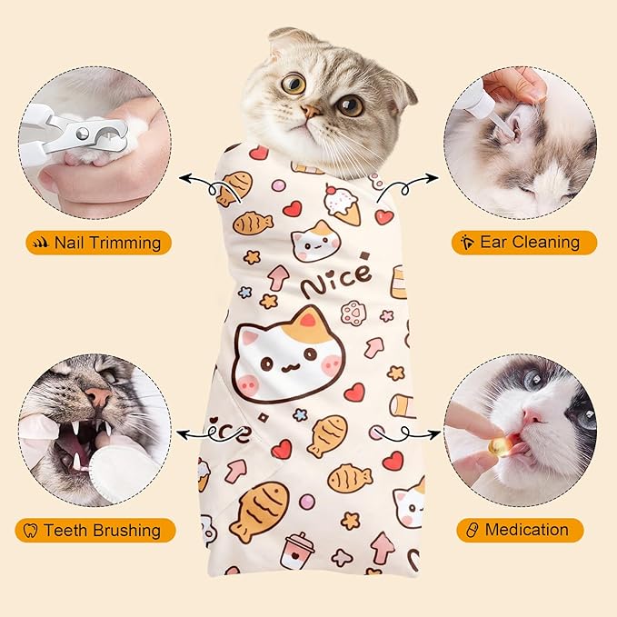 35.5 in Extra Large for Cutting Nails, Self-Adhesive Cat Grooming Wrap Orange Anti-Escape Cat Restraint for Nail Clipping Cat Swaddle Wrap Cat Wrapping Cloth for Pet Cleaning and Beauty