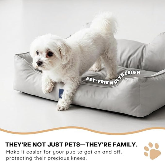 EarsUp Dog Bed 22Inch Leather Dog Sofa, Detachable Orthopedic Puppy Beds, Rectangle Pet with Non-Slip Bottom, Waterproof, Machine Washable (Gray)