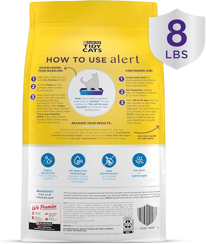 Purina Tidy Cats Tidy Care Alert Cat Health Monitoring Non Clumping Cat Litter with Silica Crystals - 8 Pound,(Pack of 2)