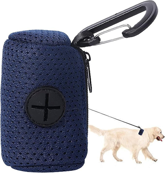 Poop Bag Dispenser, Mesh Fabric Attachment Dog Bag Dispenser with Zipper, Large Capacity Dog, Portable Poop Bags Holder for Doggie, Walking, Outdoor