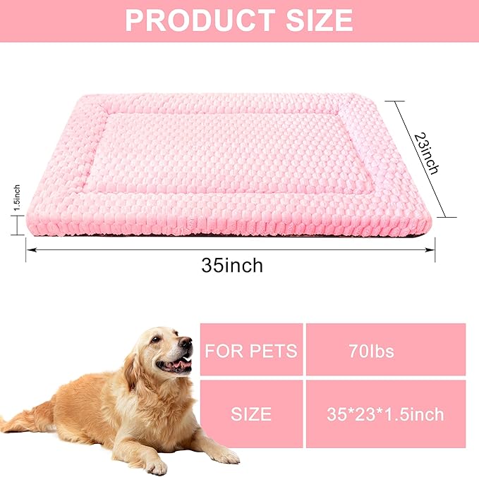 Dog Bed Mat,Reversible & Ultra Soft Kennel Pad-Machine Washable Pet Bed for Dogs & Cats-All-Weather Crate Liner for Crates,Carriers & Travel (Pink, 35" L x 23" W x 1.5" Th)