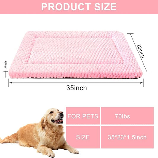 Dog Bed Mat,Reversible & Ultra Soft Kennel Pad-Machine Washable Pet Bed for Dogs & Cats-All-Weather Crate Liner for Crates,Carriers & Travel (Pink, 35" L x 23" W x 1.5" Th)