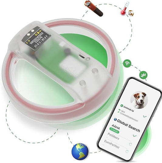 Microchip Scanner - RFID Reader - Chip Pet Scanners with Registration and Temperature Monitoring Seamless Animal ID Integration for Animals, Dogs, Cats, Puppy, Kitten (Display)