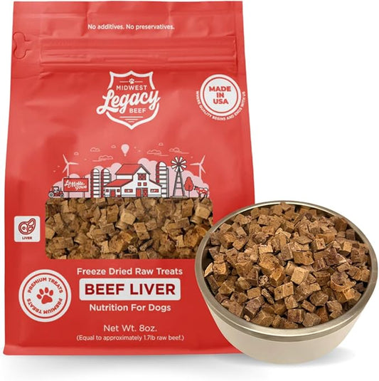 Freeze Dried Beef Liver Dog Treats Raw Single Ingredient | Premium High Protein, Natural and Healthy Nutritious Pet Dog Training Treat Made in The USA, 8 oz