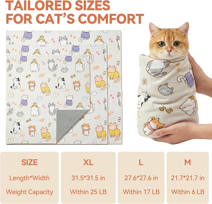 BFNN Cat Grooming Wrap for Cutting Nails, 27.6" Anti-Escape Calming Cat Swaddle Wrap for Medicine, Nail Clipping, Teeth Brushing, Ear Cleaning, Self-Adherent Burrito Restraint, (CatLand, L)