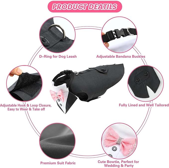 Dog Wedding Suit with Butterfly Tie Pet Tuxedo Costume Outfit Clothes Supply for Christmas Halloween Make Up Durability Suit